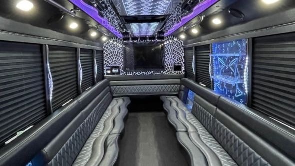 Interior of Charter Bus Company Goodyear's 25 Passenger Party Bus in Goodyear