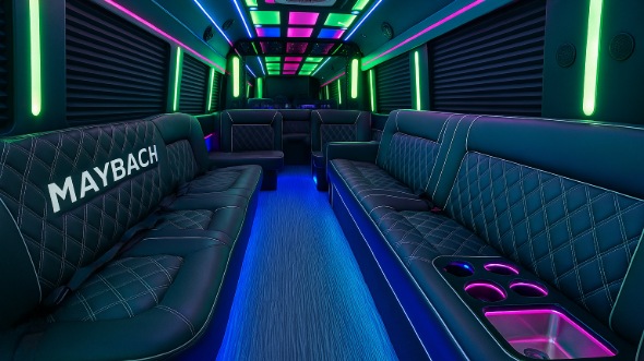 Interior of Charter Bus Company Glendale's 30 Passenger Party Bus in Glendale