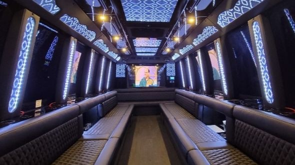 surprise 28 passenger party bus inside